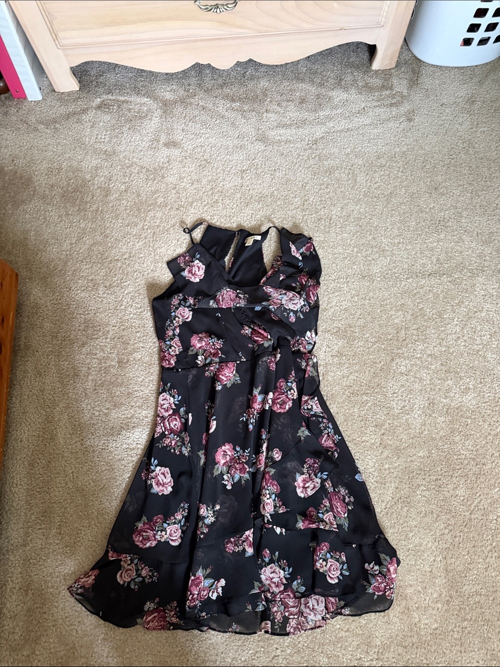 Black and pink flower dress
